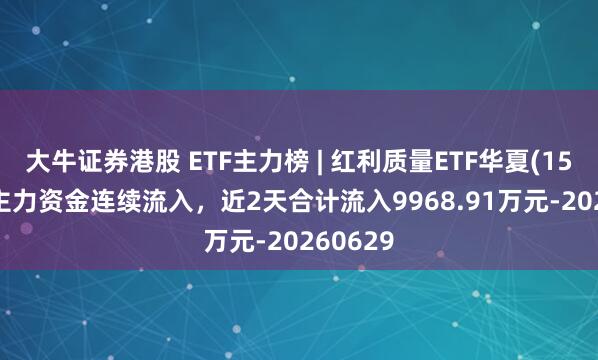大牛证券港股 ETF主力榜 | 红利质量ETF华夏(159758)主力资金连续流入，近2天合计流入9968.91万元-20260629